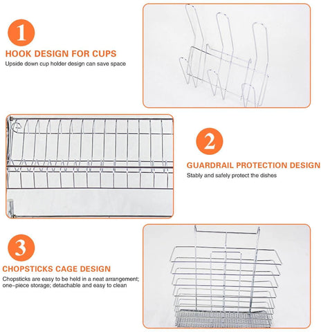 Metal Dish Drying Rack Kitchen-2-Tier With Drain Board