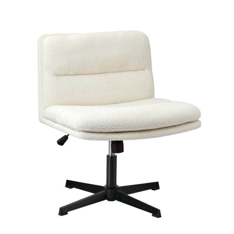 Mid Back Armless Office Chair Wide Seat Boucle White