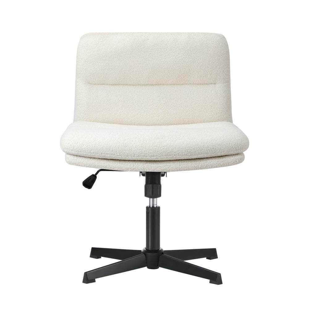 Mid Back Armless Office Chair Wide Seat Boucle White