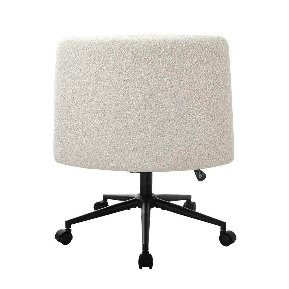 Mid Back Armless Office Chair Wide Seat Boucle White