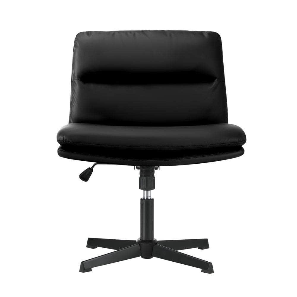 Mid Back Armless Office Chair Wide Seat Leather Beige/Black