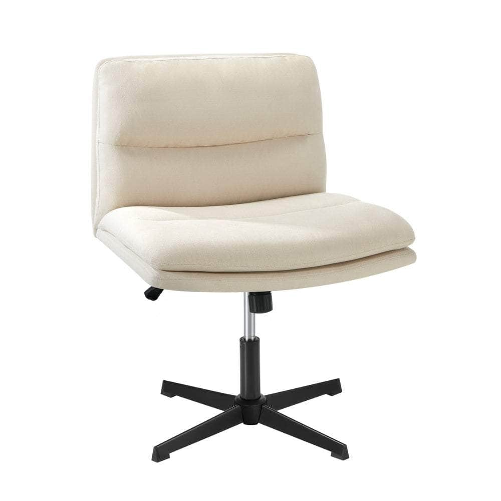 Mid Back Armless Office Chair Wide Seat Linen Beige