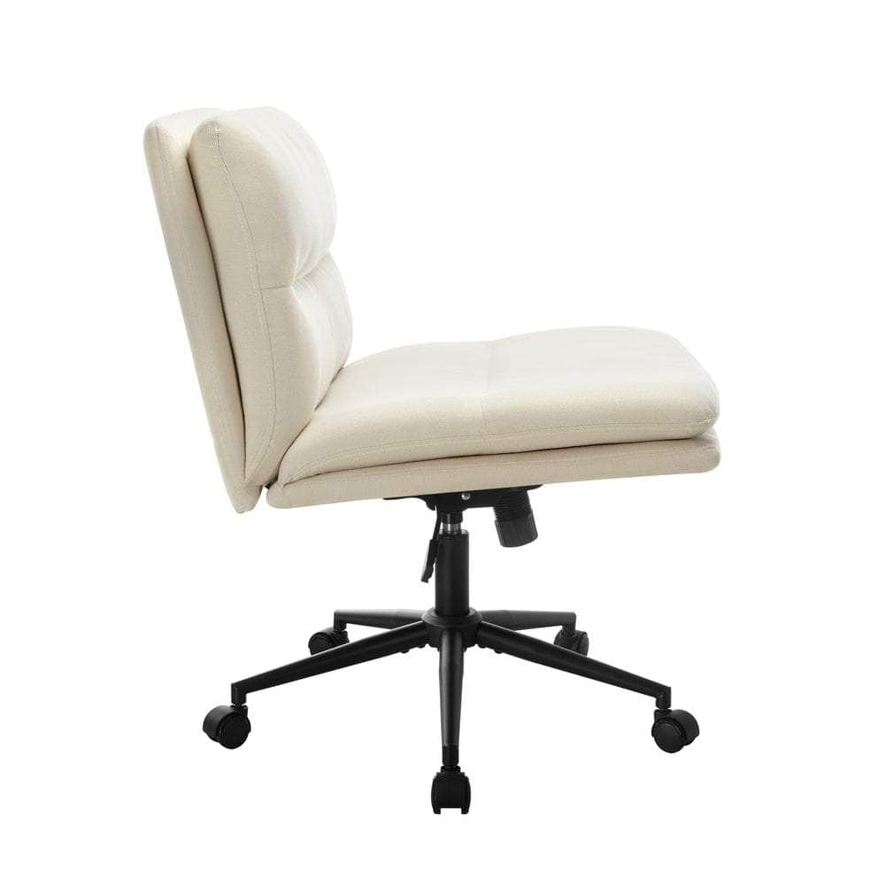 Mid Back Office Chair Wide Seat Linen Beige/Grey with Wheels