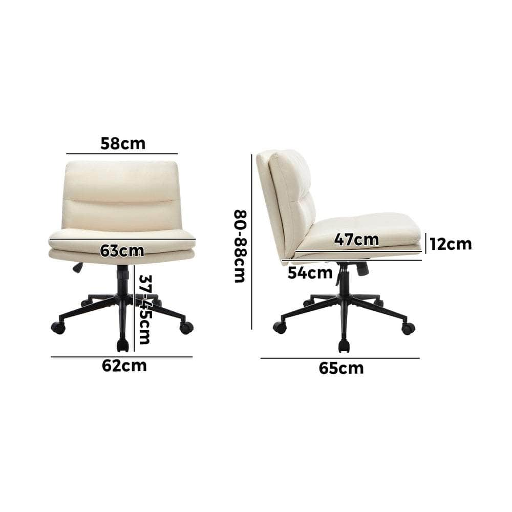 Mid Back Office Chair Wide Seat Linen Beige/Grey with Wheels