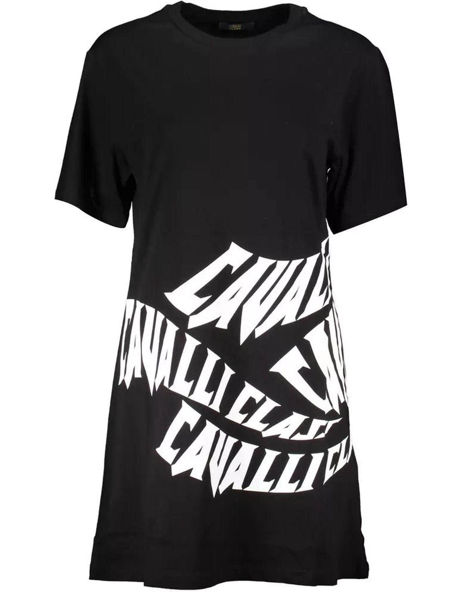 Midnight Black/White Cavalli Class Cotton Dress