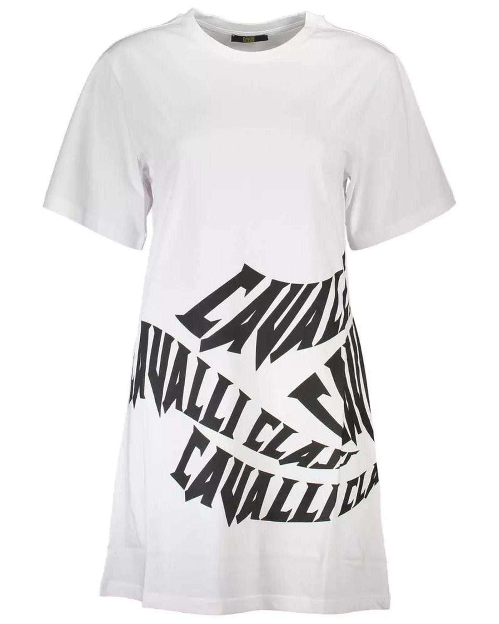 Midnight Black/White Cavalli Class Cotton Dress