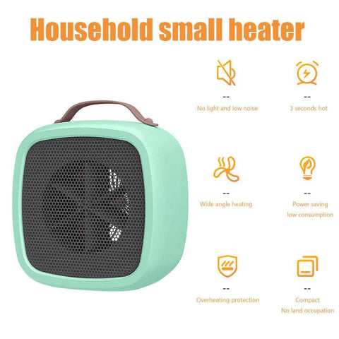 Mini Desktop Fan Heater with Handle Winter Heating Warmer for Home (Light Green)