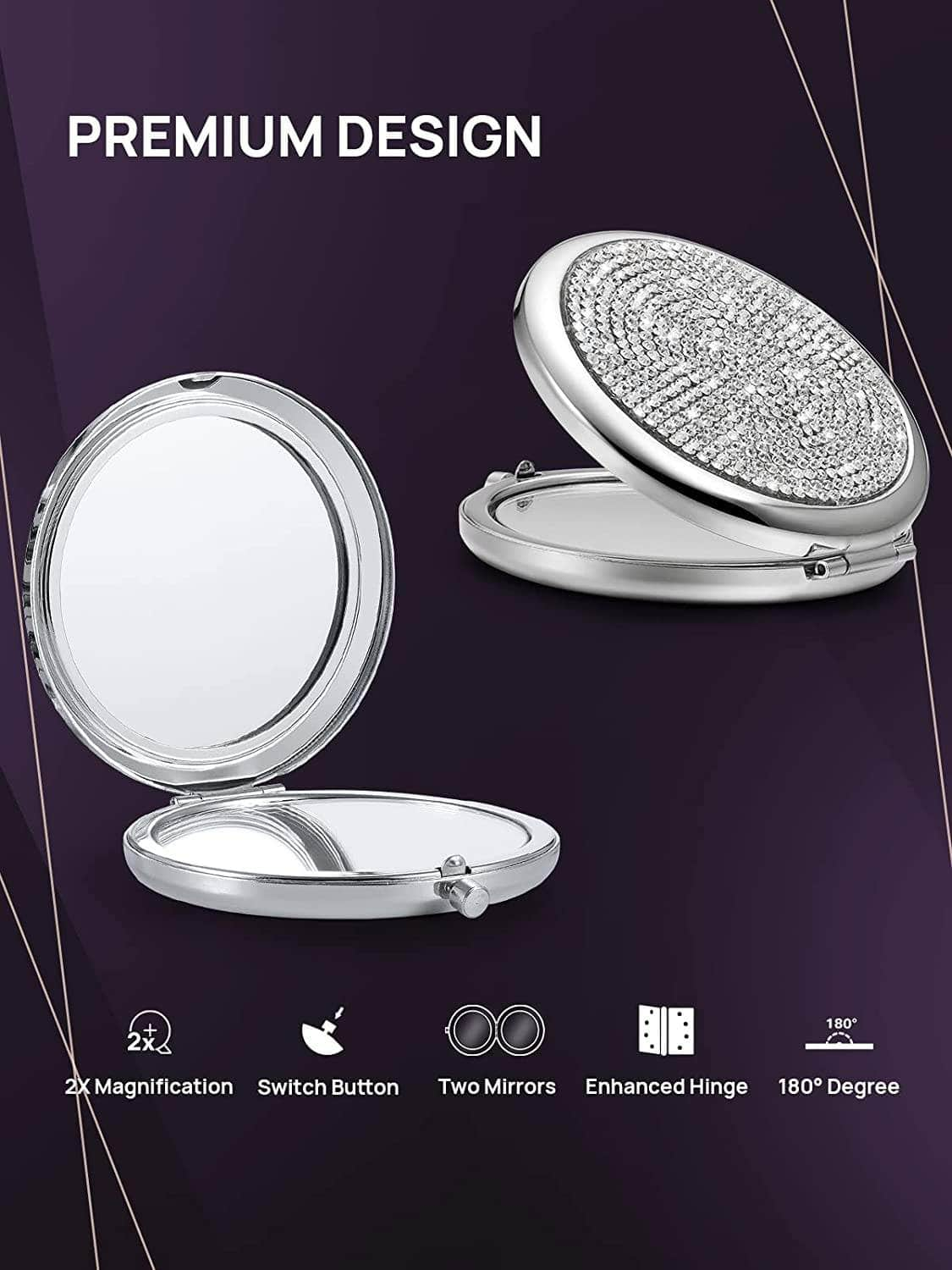 Mini Diamond Pocket Makeup Mirror (Silver)