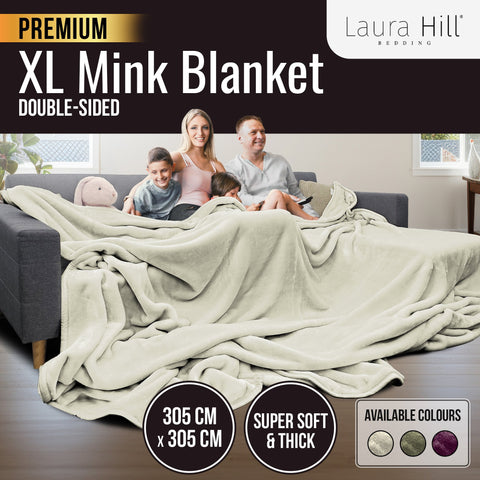 XL Double-Sided Oversized Mink Blanket 305x305cm Beige