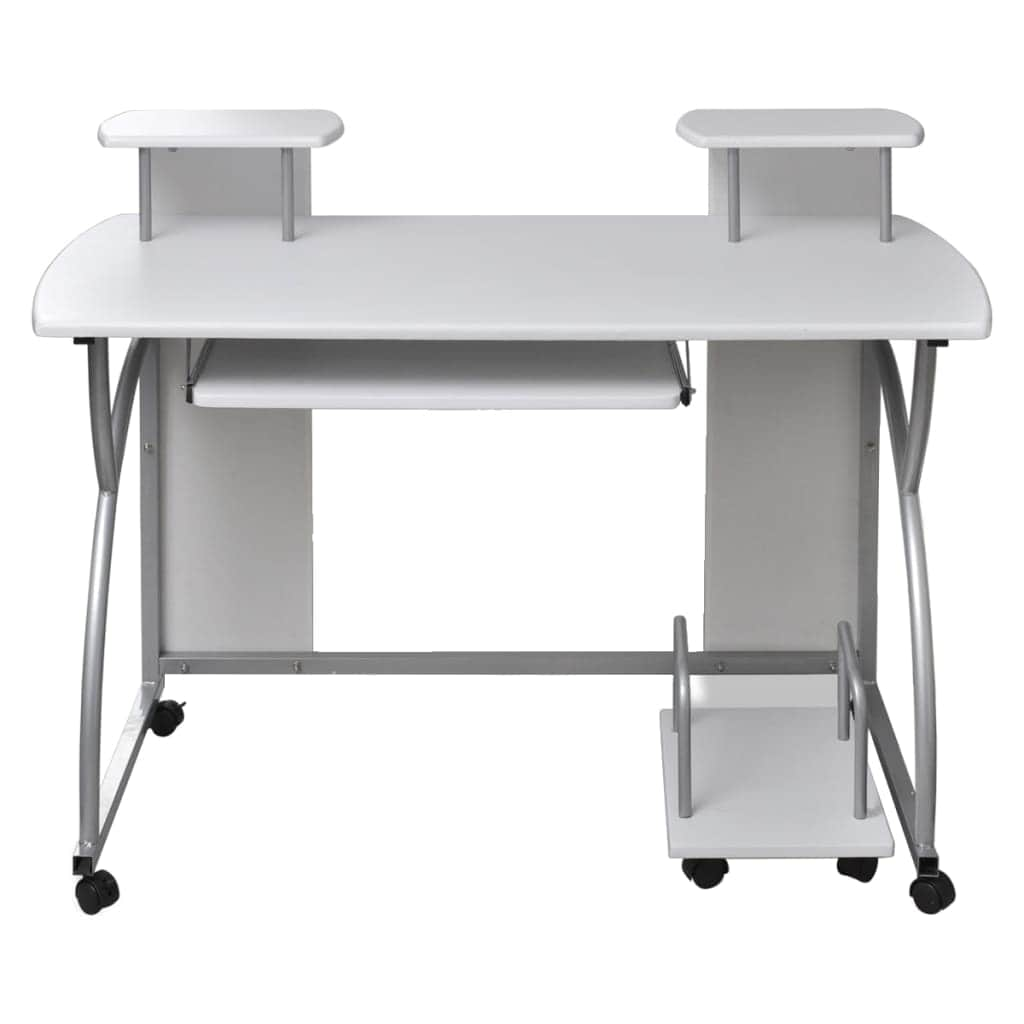 Mobile Computer Desk Pull Out Tray White Office Student Table