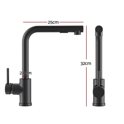 Modern Black Kitchen Mixer Tap - Pull-Out Swivel