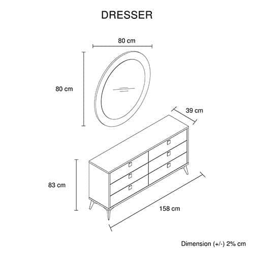 Modern Dressing Chest with 6 Drawers - Black & Cement