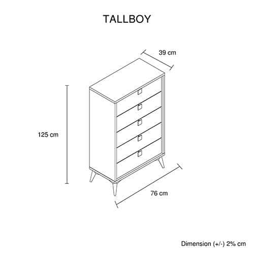 Modern Tallboy with 5 Drawers - Champagne & Black