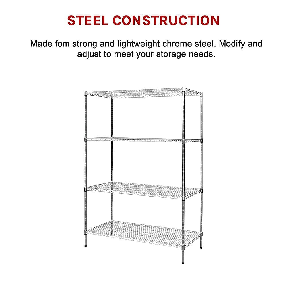 Modular Chrome Wire Storage Shelf 1200 x 600 x 1800 Steel Shelving