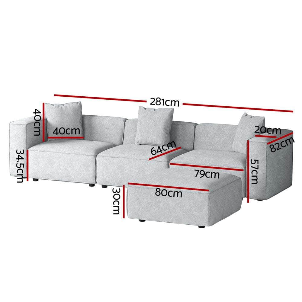 Modular Sofa Chaise Set 4/5/6-Seater Grey