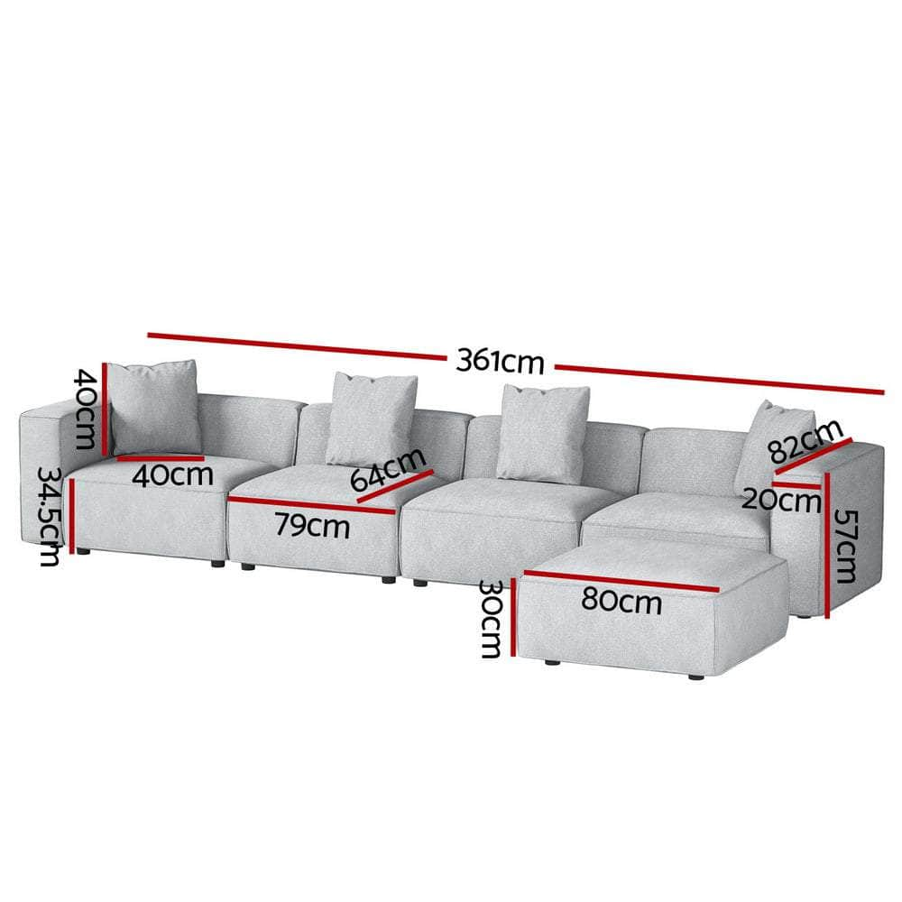 Modular Sofa Chaise Set 4/5/6-Seater Grey