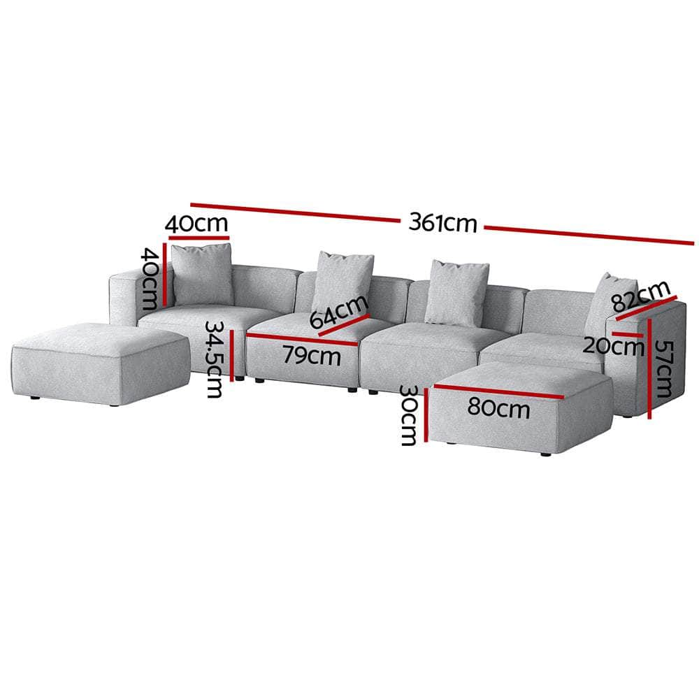 Modular Sofa Chaise Set 4/5/6-Seater Grey