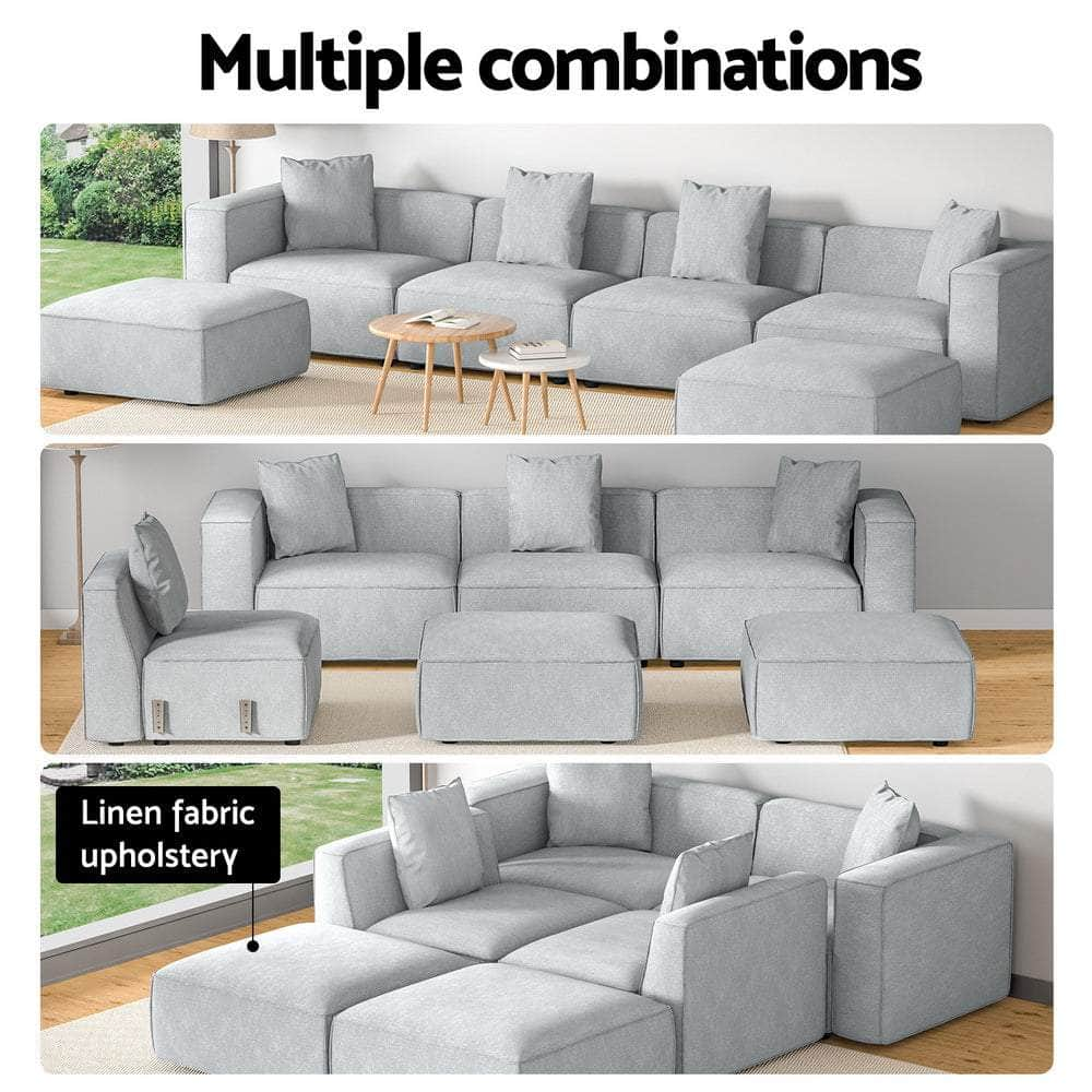 Modular Sofa Chaise Set 4/5/6-Seater Grey