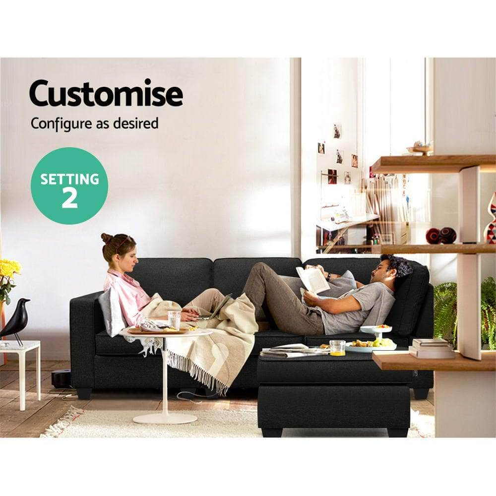 Modular Sofa Chaise Set 4-Seater Dark Grey