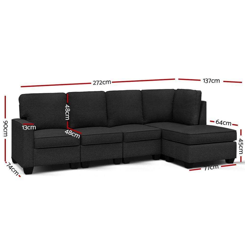 Modular Sofa Chaise Set 5-Seater Dark Grey