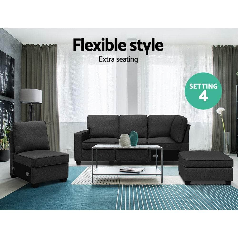 Modular Sofa Chaise Set 5-Seater Dark Grey