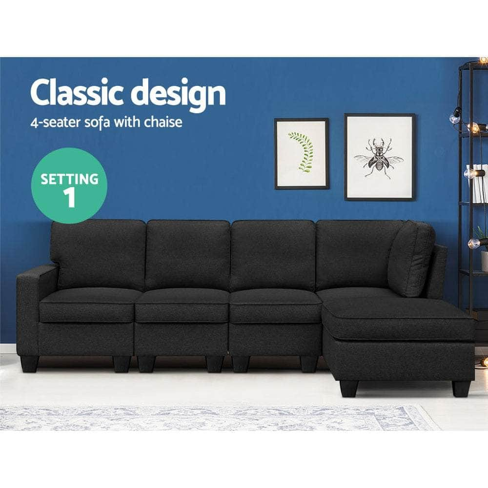 Modular Sofa Chaise Set 5-Seater Dark Grey