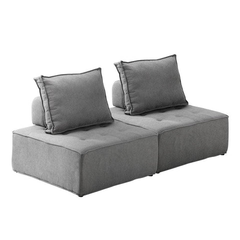 Modular Sofa Lounge Chair Armless Adjustable Back Linen Grey