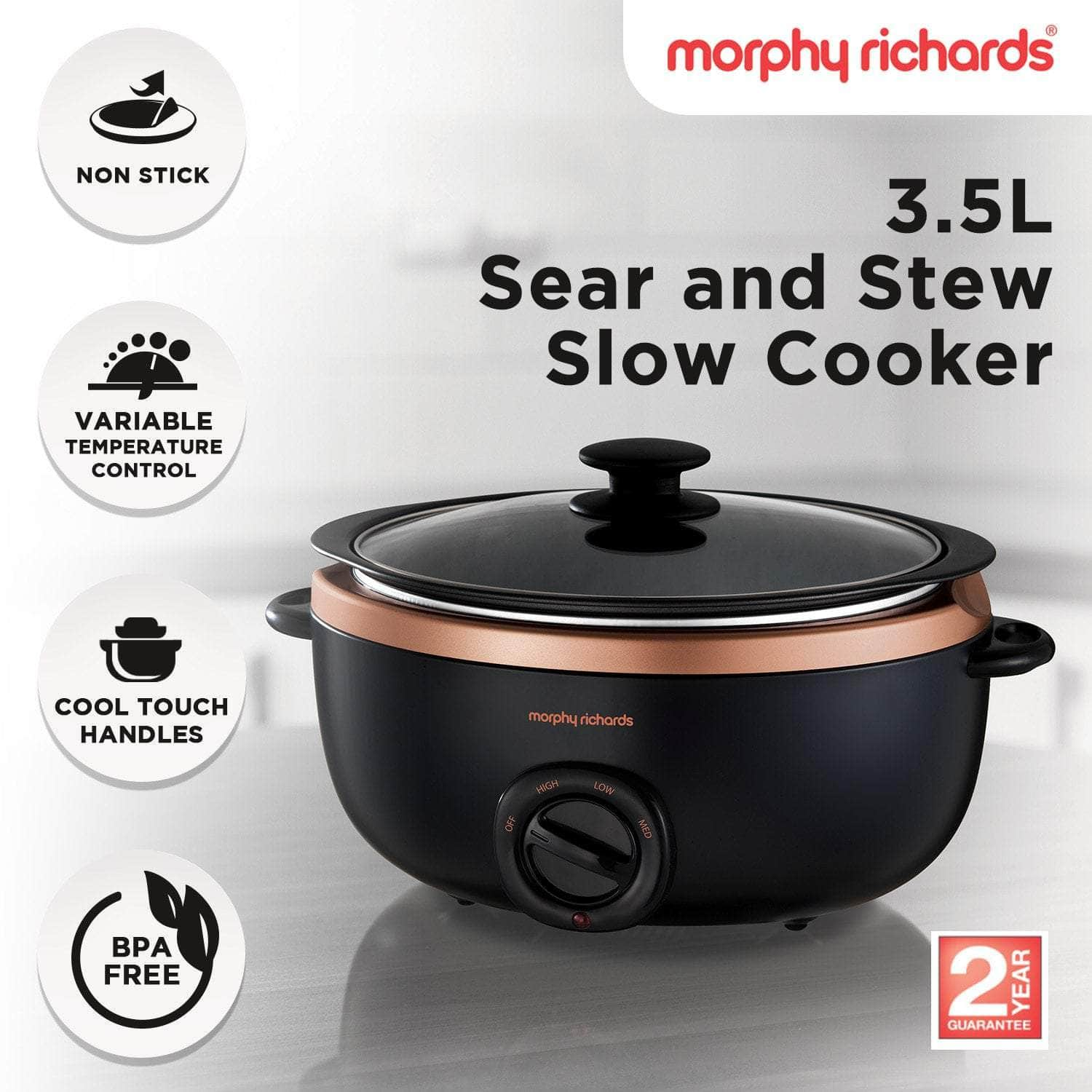 Morphy Richards 3.5L Sear & Stew Slow Cooker - Rose Gold