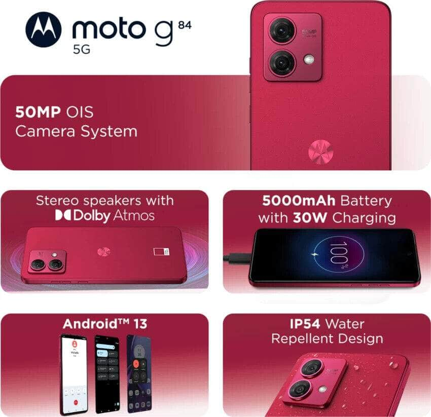 "Motorola Moto G84 5G: 6.5" P-OLED, 120Hz, 12/256GB, 50MP, SD695, 5000mAh