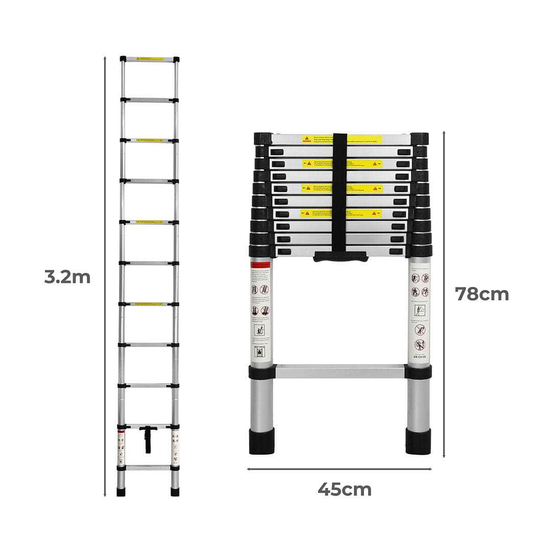 Multipurpose Ladder Telescopic 3.2M Silver