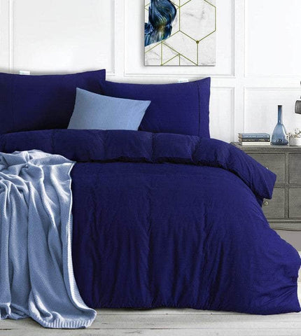 Navy Blue King Single Quilt Cover Set - 500Tc Egyptian Cotton