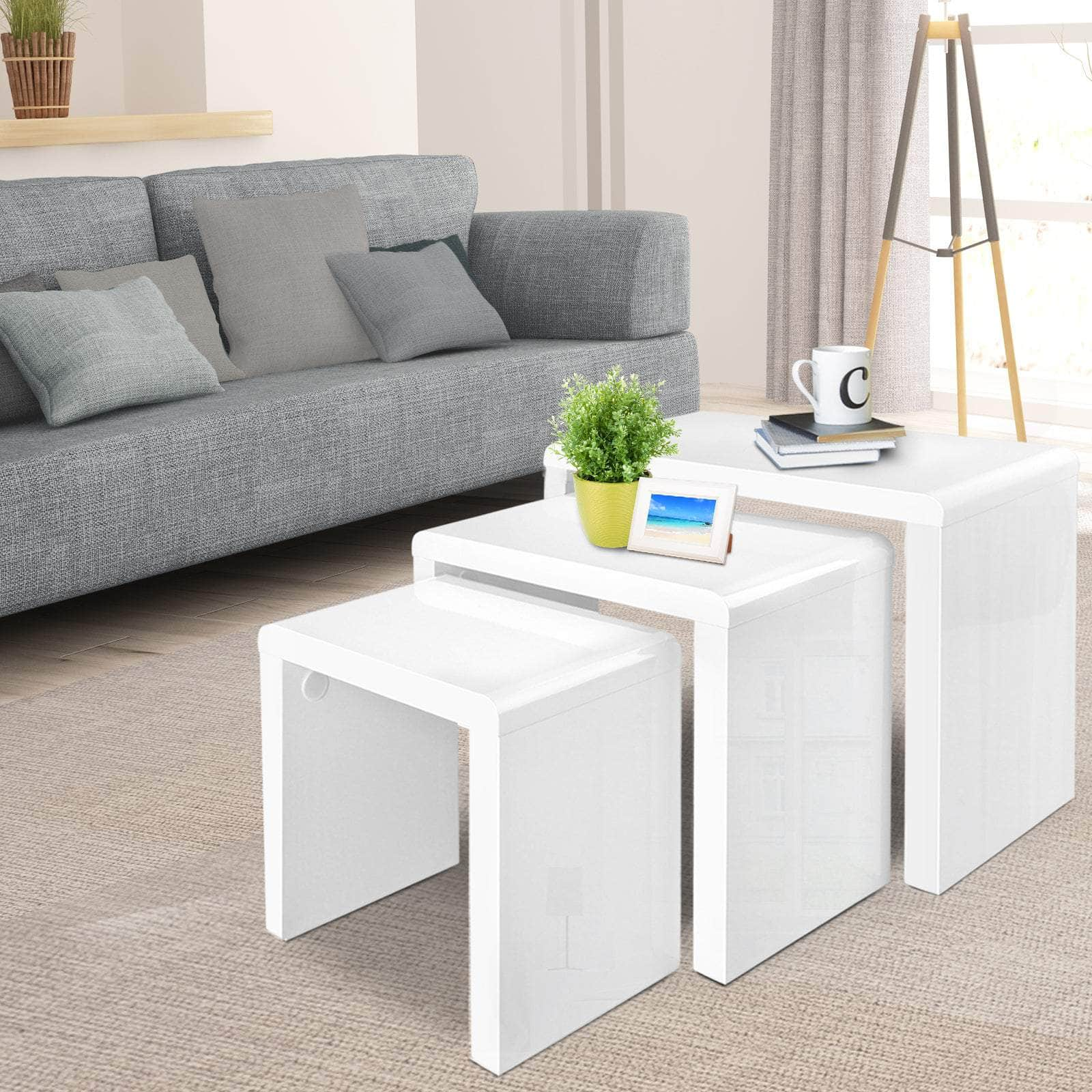 Nesting Coffee Table Set Of 3 Glossy White