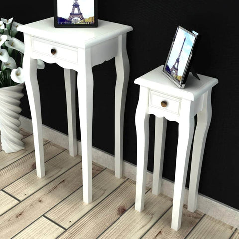 Nesting Side Table Set 2 Pieces With Drawer White