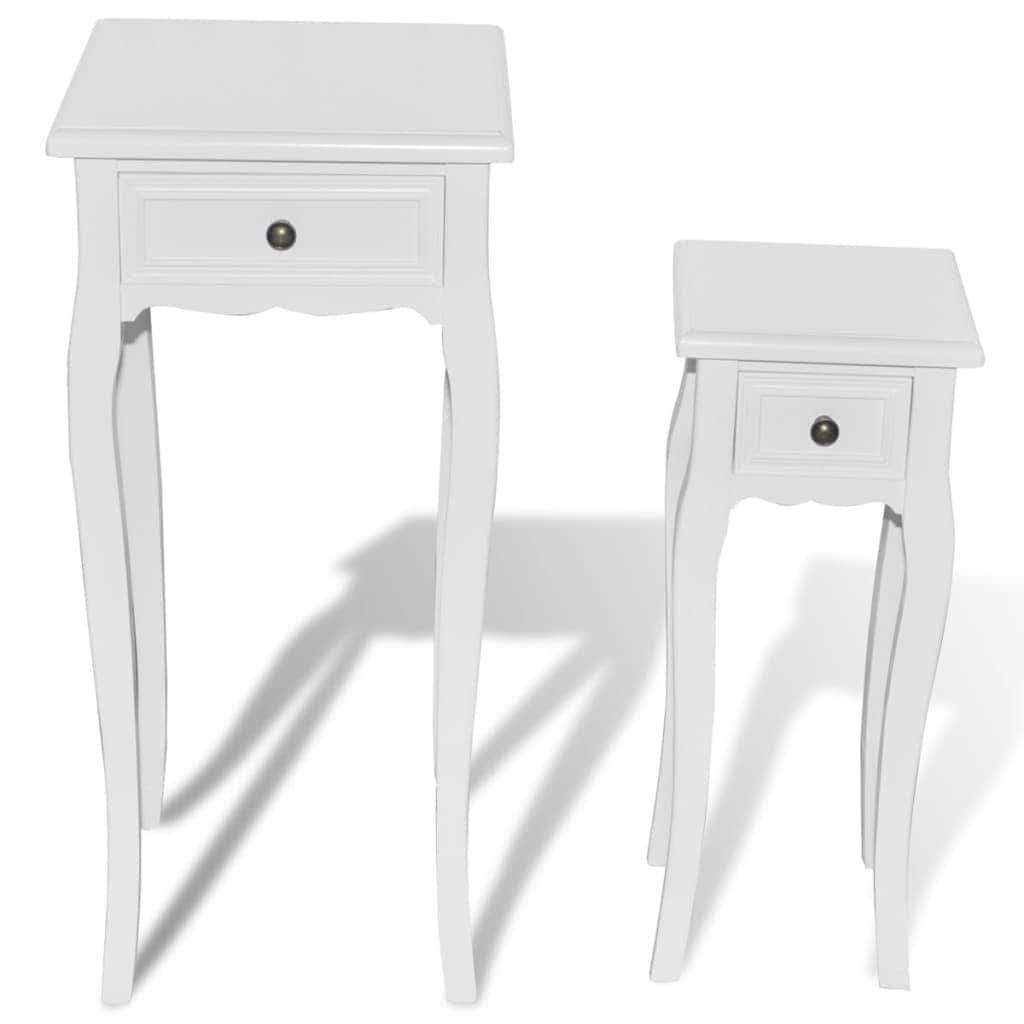 Nesting Side Table Set 2 Pieces With Drawer White