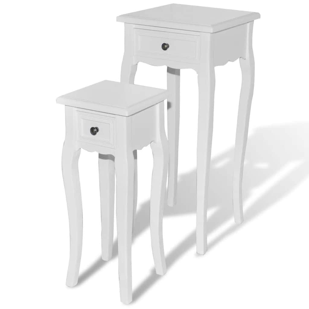 Nesting Side Table Set 2 Pieces With Drawer White