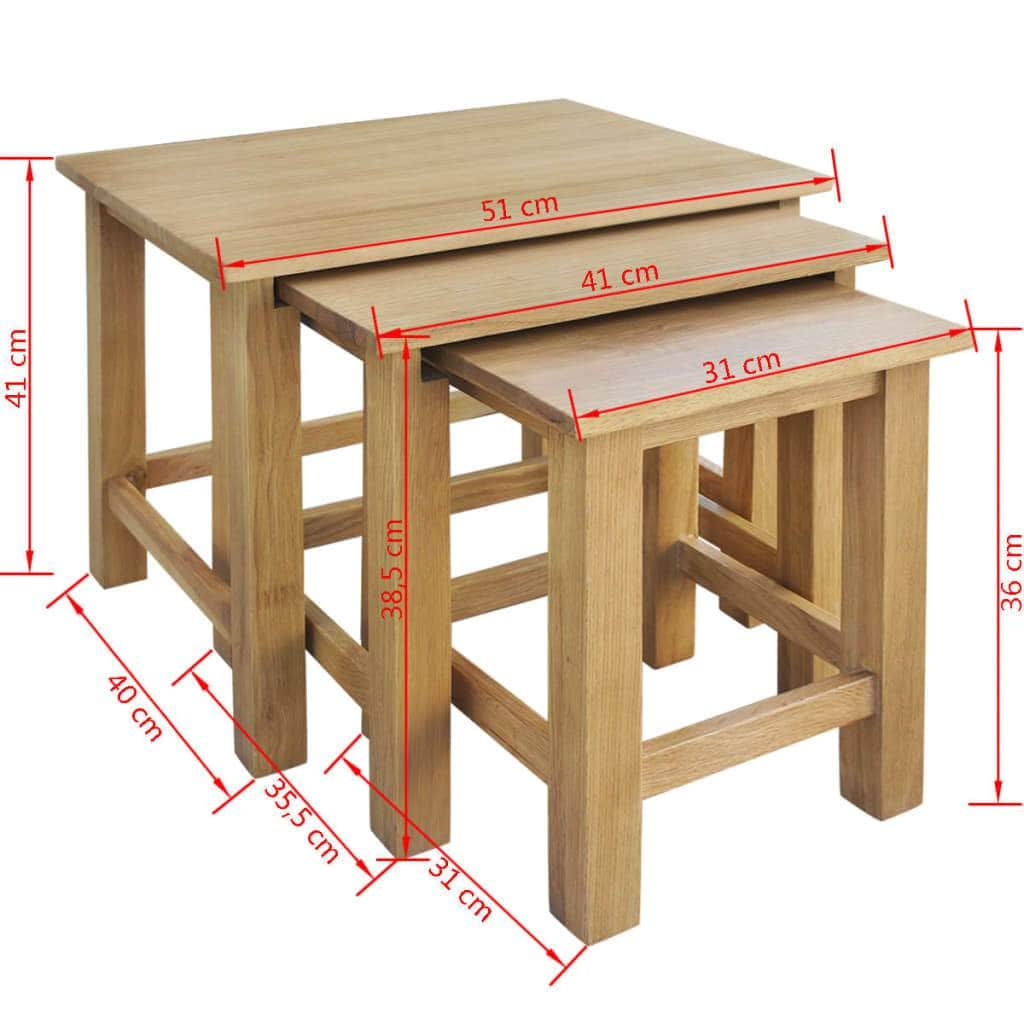 Nesting Tables 3 pcs Solid Oak Wood