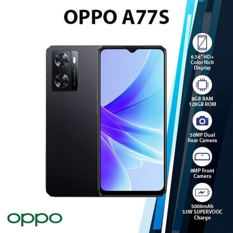 New OPPO A77S 8+128GB GLOBAL Ver. Dual SIM AU Stock Android Mobile Phone - BLACK