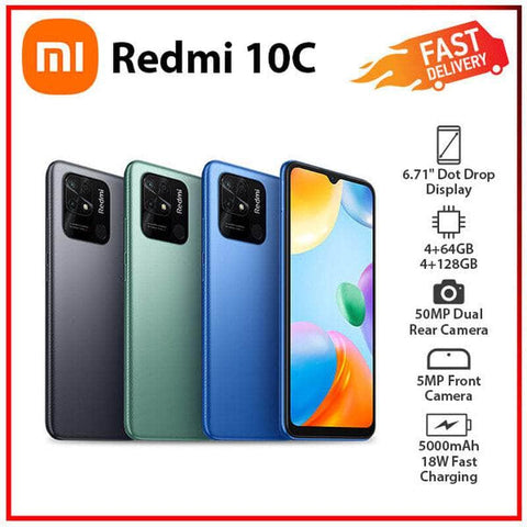 (New & Unlocked) Xiaomi Redmi 10C 4GB+64GB/128GB Dual SIM Android Mobile Phone