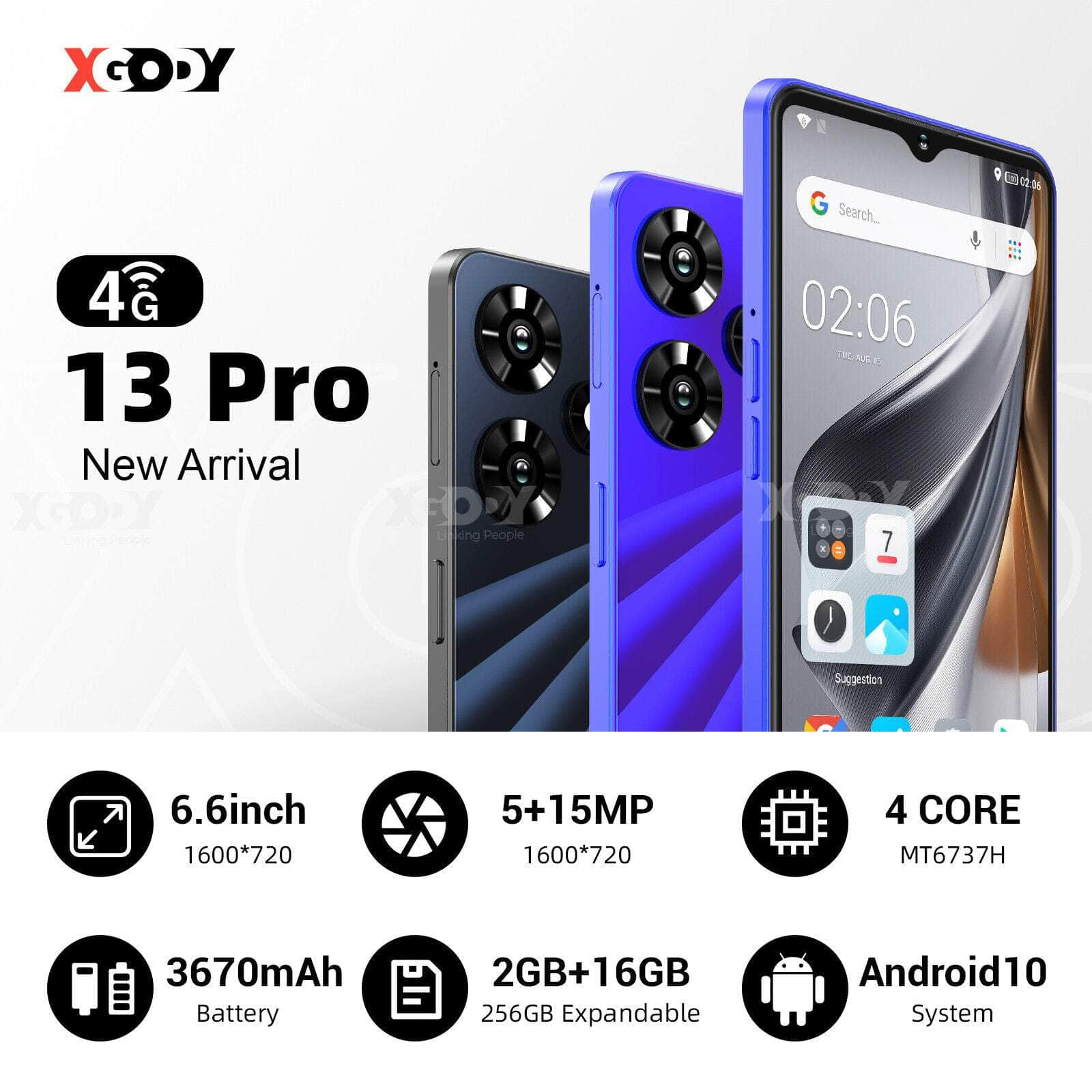 New XGODY 13 Pro Android Mobile Phone 4G Smartphone Unlocked 16GB Dual SIM