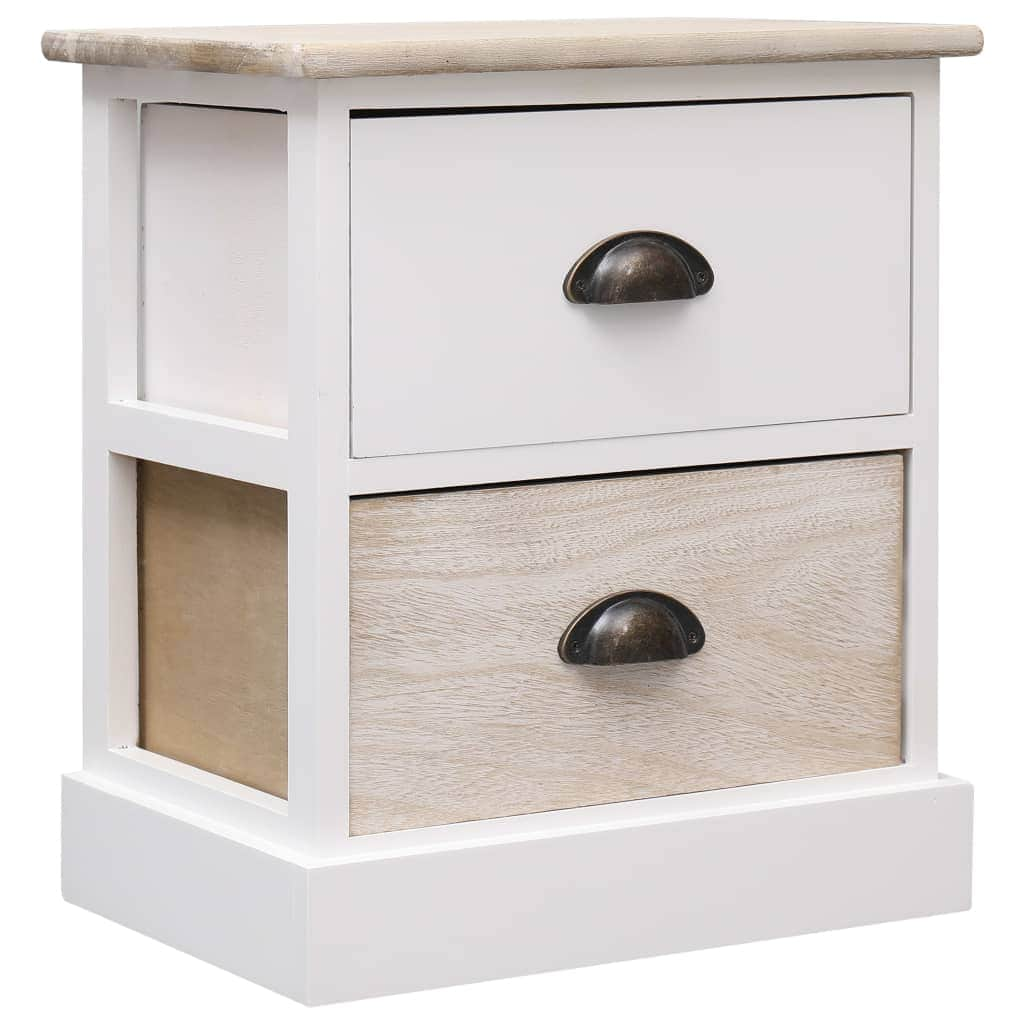 Nightstands 2 pcs White and Natural Paulownia Wood