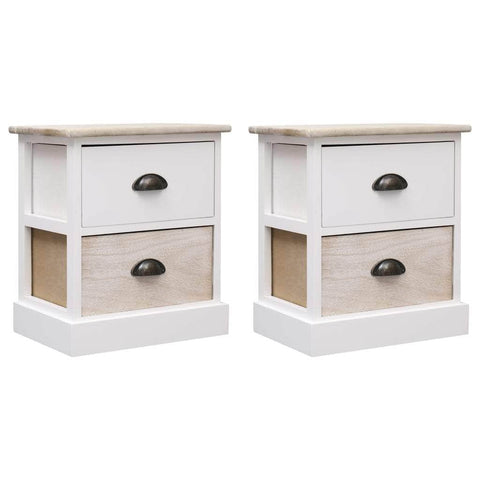 Nightstands 2 pcs White and Natural Paulownia Wood