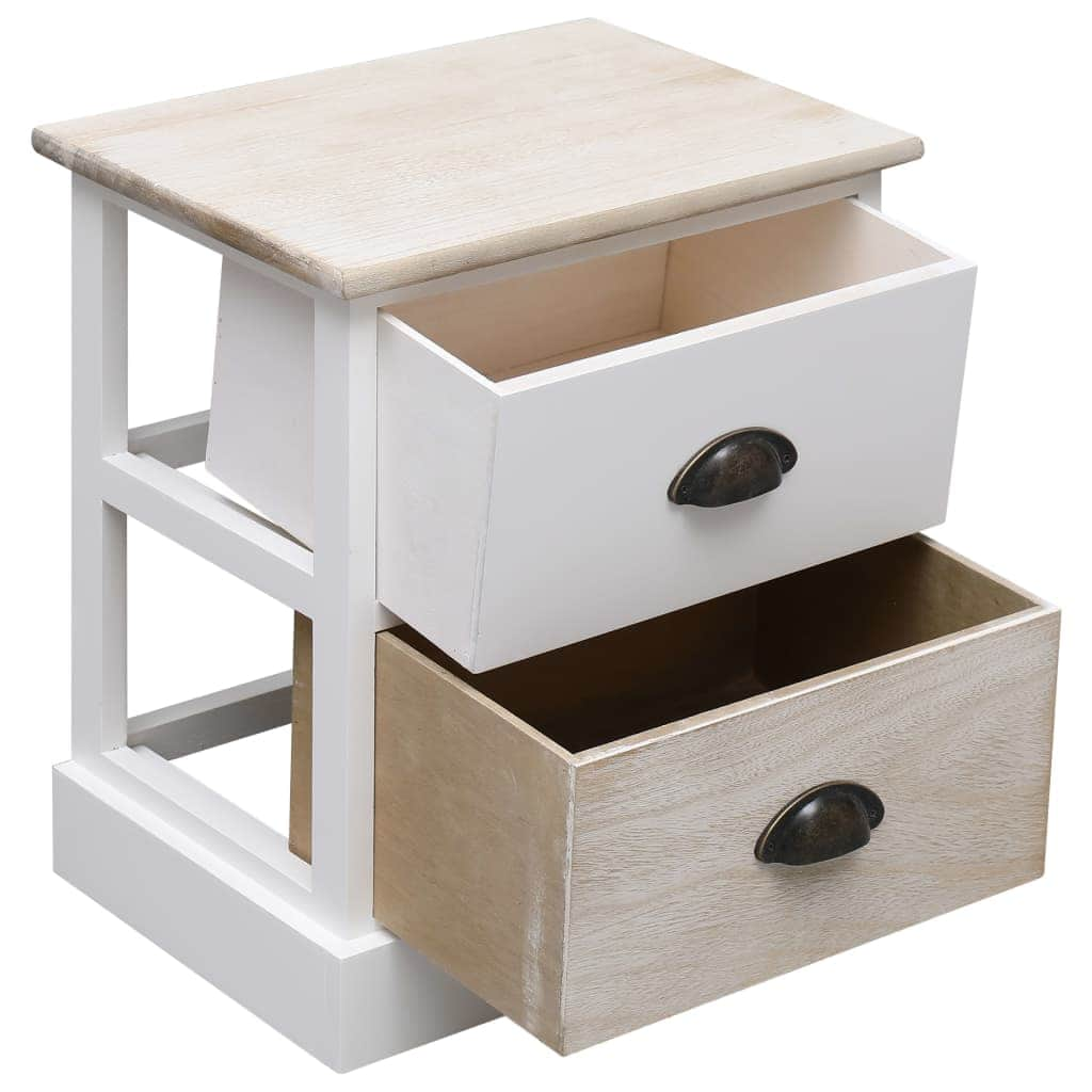 Nightstands 2 pcs White and Natural Paulownia Wood