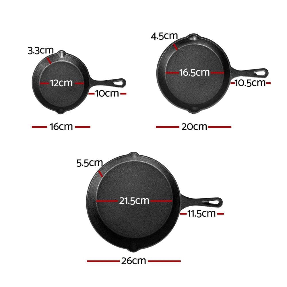 Non Stick Frying Pan Cast Iron 3Pcs