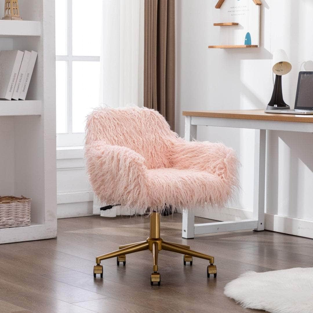 Office Chair Fur Modern Swivel Desk Chair For Women And Girls-Pink