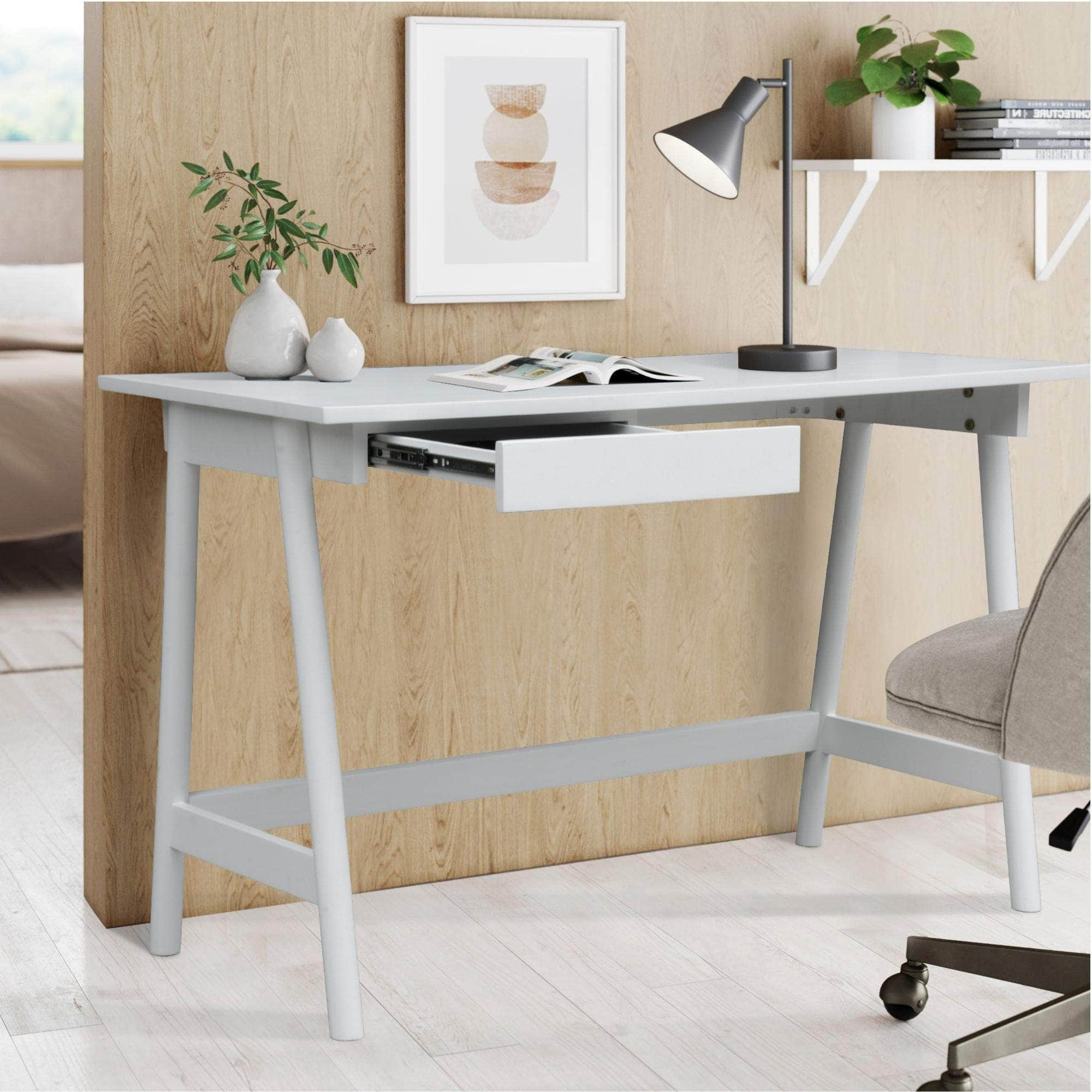 Office Desk Student Study Table Solid Wooden Timber Frame - White