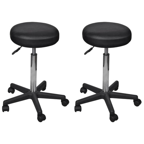 Office Stools 2 pcs Black Leather