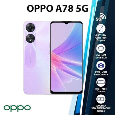 OPPO A78 5G 8+128GB Dual SIM GLOBAL Ver. Unlocked Android Mobile Phone - PURPLE