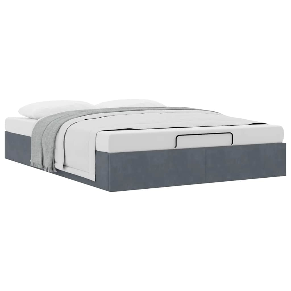 Ottoman Bed Frame No Mattress Dark Grey Double Velvet