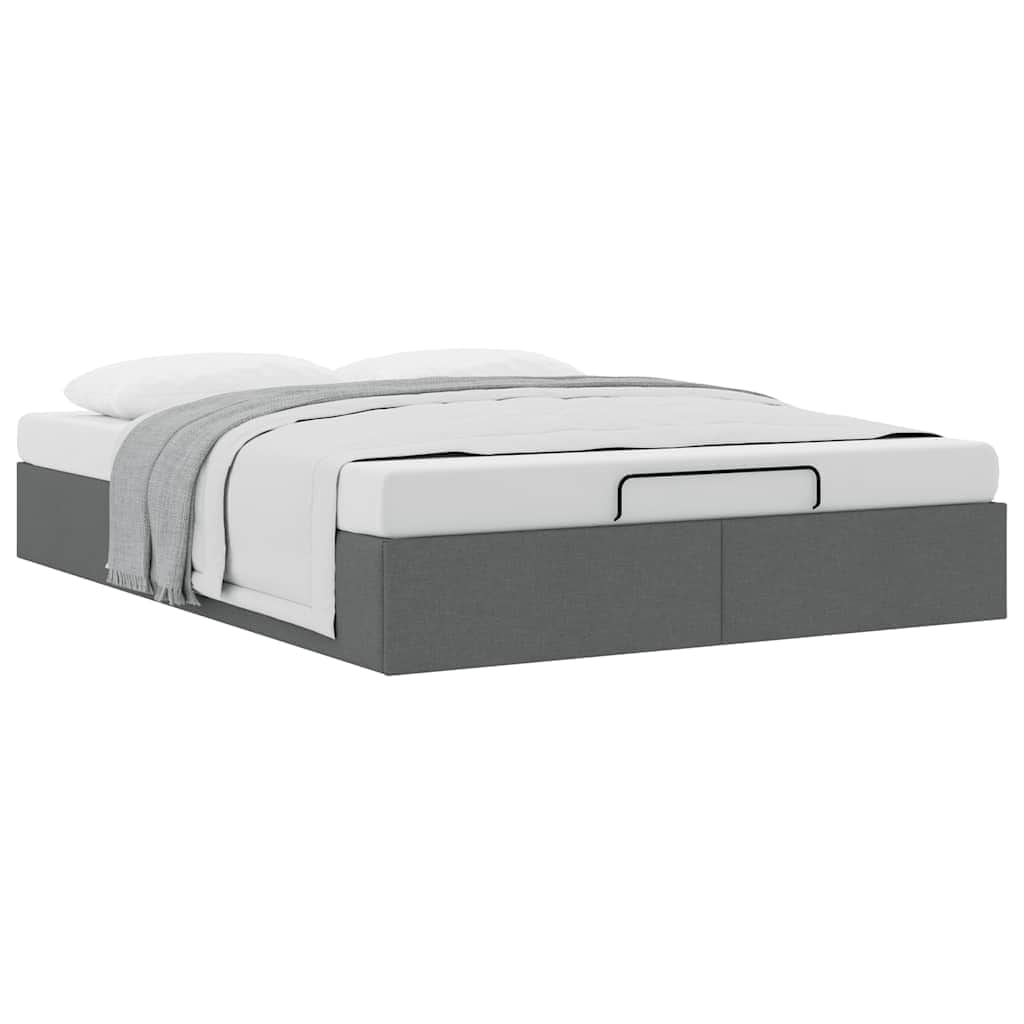 Ottoman Bed Frame without Mattress Dark Grey Queen Fabric