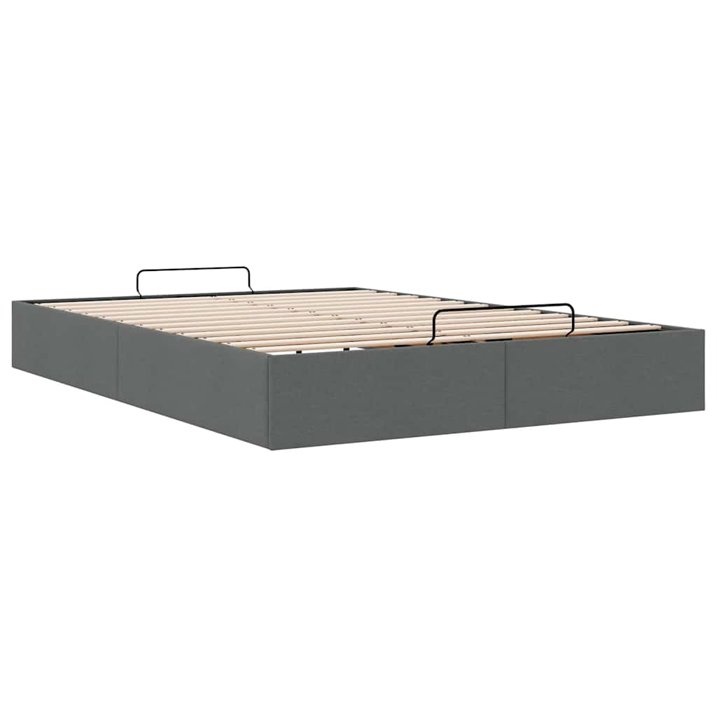 Ottoman Bed Frame without Mattress Dark Grey Queen Fabric